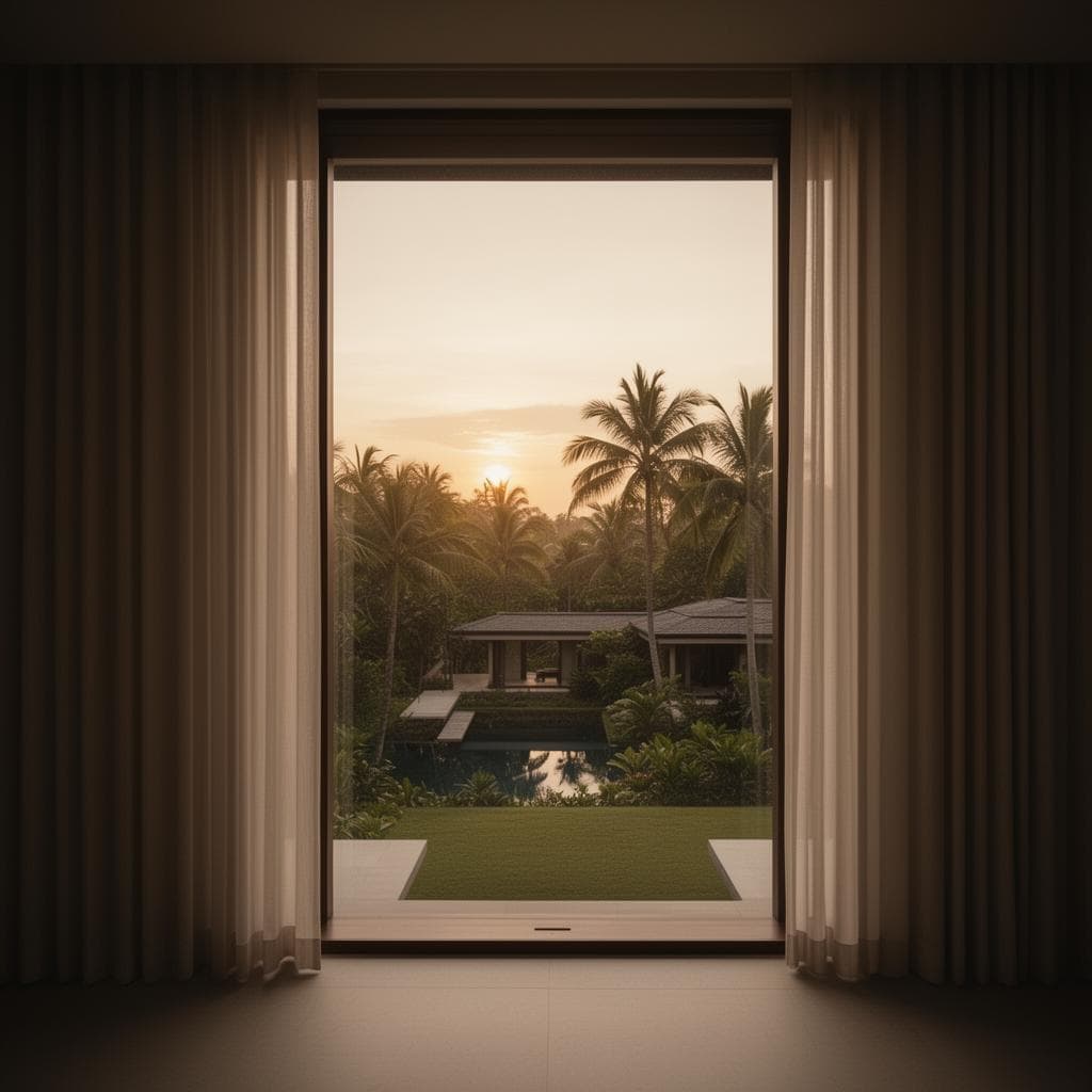 A villa in Ubud, dawn.